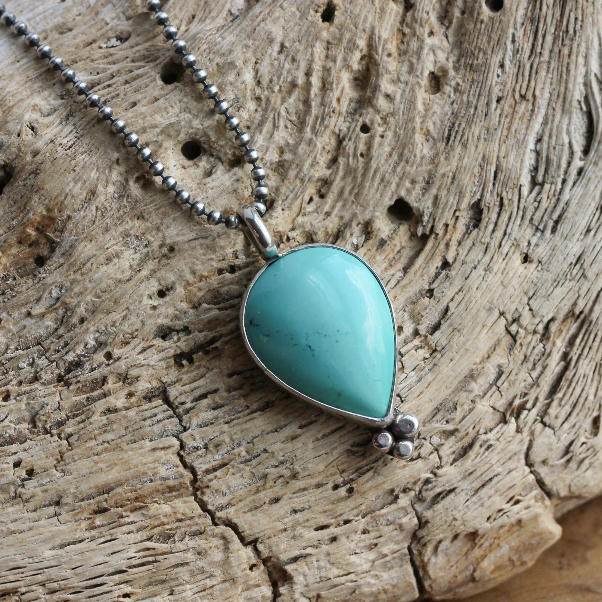 Turquoise Pendant - Turquoise Necklace - Upside down Teardrop - Silversmith