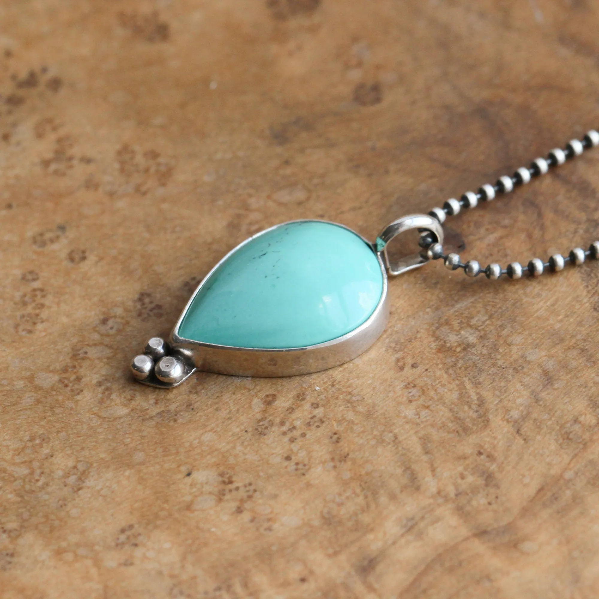 Turquoise Pendant - Turquoise Necklace - Upside down Teardrop - Silversmith