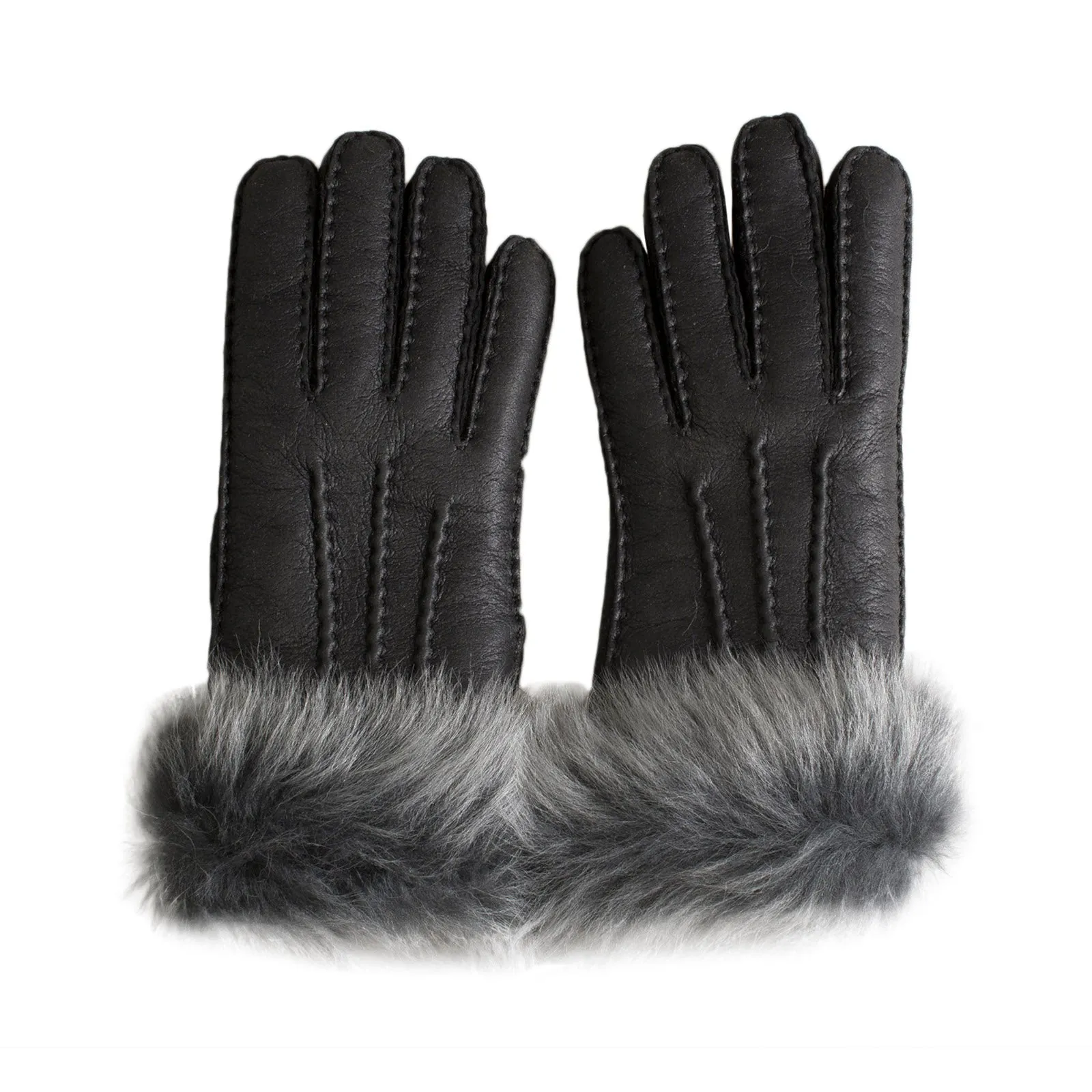 UGG Sheepskin Lined 3 Point Toscana Leather Black Gloves - Women's