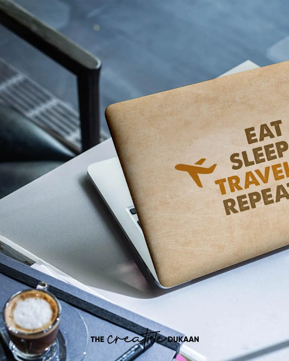 Unique Laptop Skin With "Eat Sleep Travel Repeat Quote"