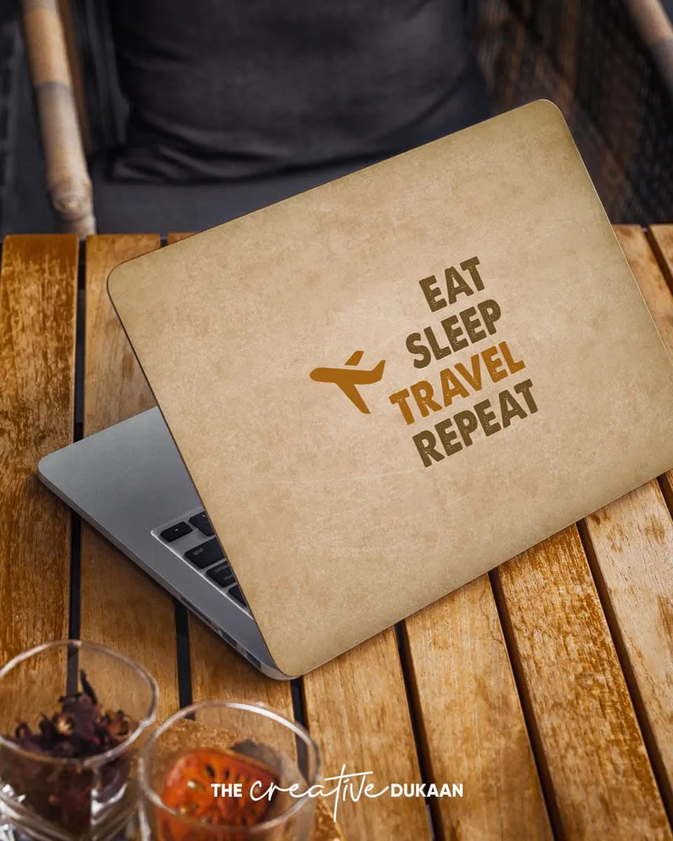 Unique Laptop Skin With "Eat Sleep Travel Repeat Quote"