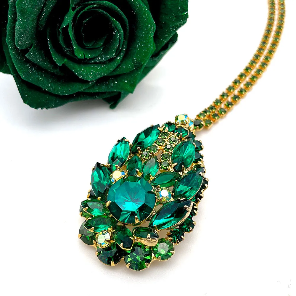 【USA輸入】ヴィンテージ JULIANA エメラルドビジュー イヤリング ネックレス セット/Vintage JULIANA Emerald Bijou Jewelry Set