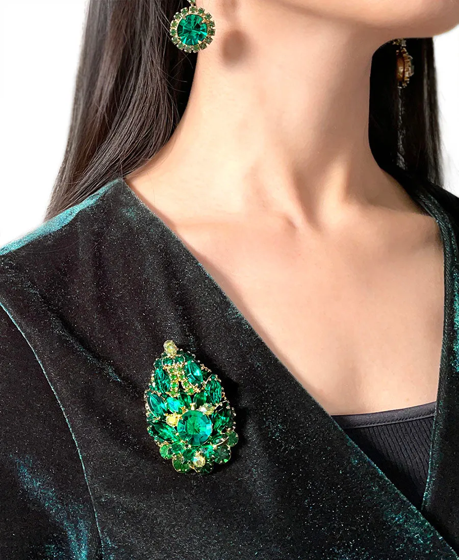 【USA輸入】ヴィンテージ JULIANA エメラルドビジュー イヤリング ネックレス セット/Vintage JULIANA Emerald Bijou Jewelry Set