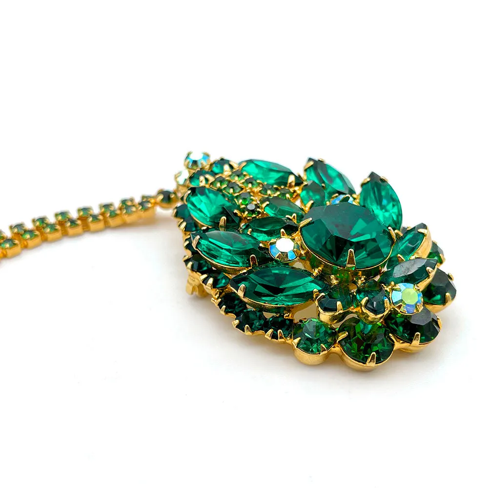 【USA輸入】ヴィンテージ JULIANA エメラルドビジュー イヤリング ネックレス セット/Vintage JULIANA Emerald Bijou Jewelry Set