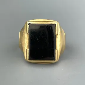 Vintage Art Deco 10K Gold Large Black Onyx Mens Ring, Sz 8 1/2