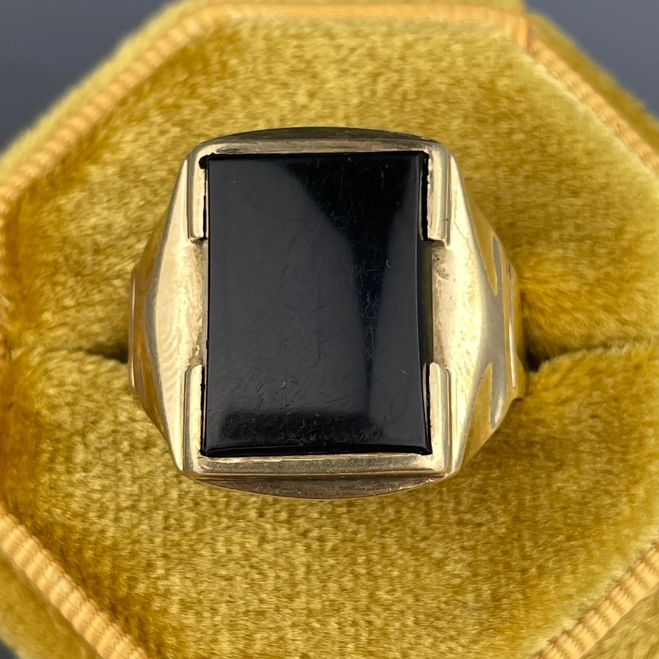 Vintage Art Deco 10K Gold Large Black Onyx Mens Ring, Sz 8 1/2