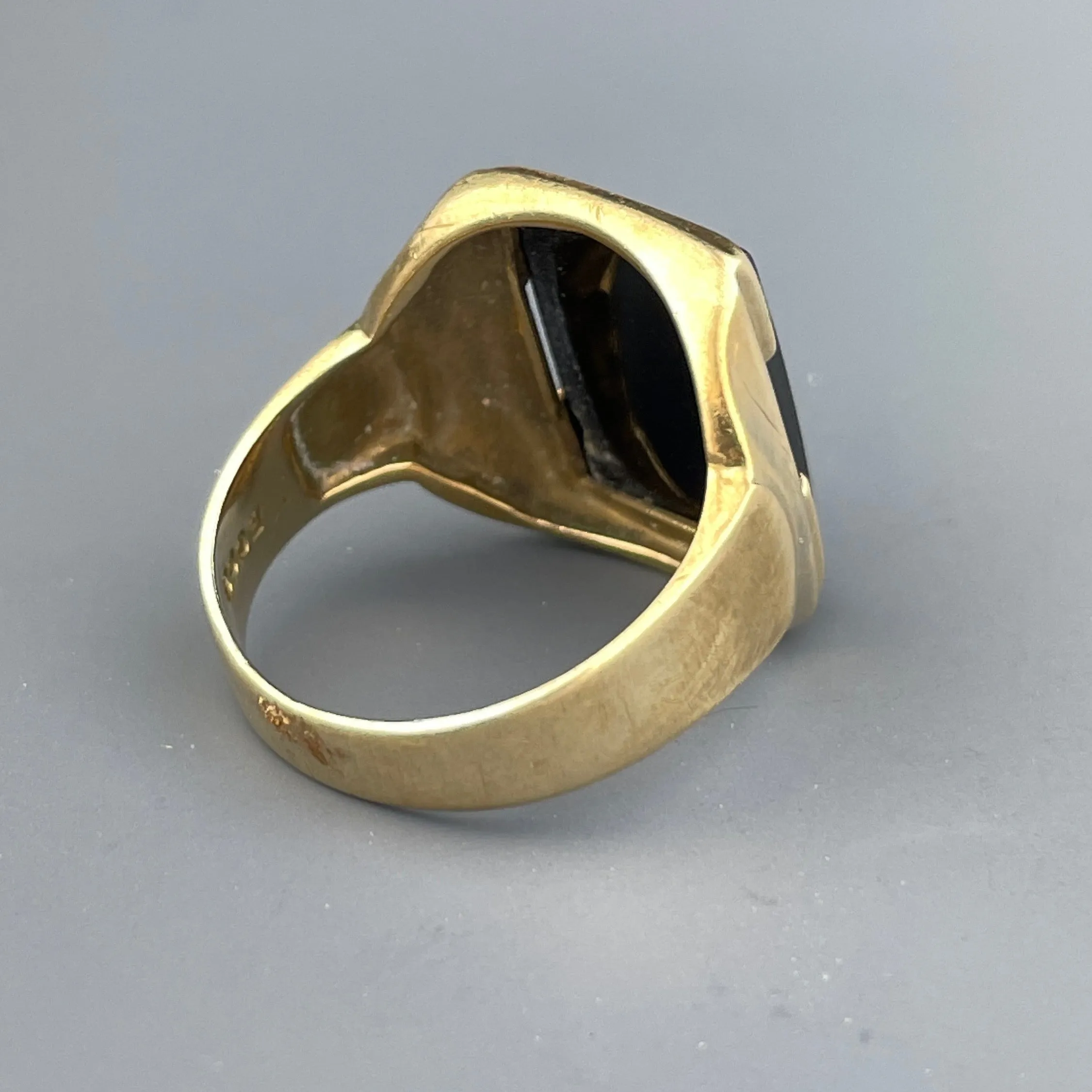 Vintage Art Deco 10K Gold Large Black Onyx Mens Ring, Sz 8 1/2