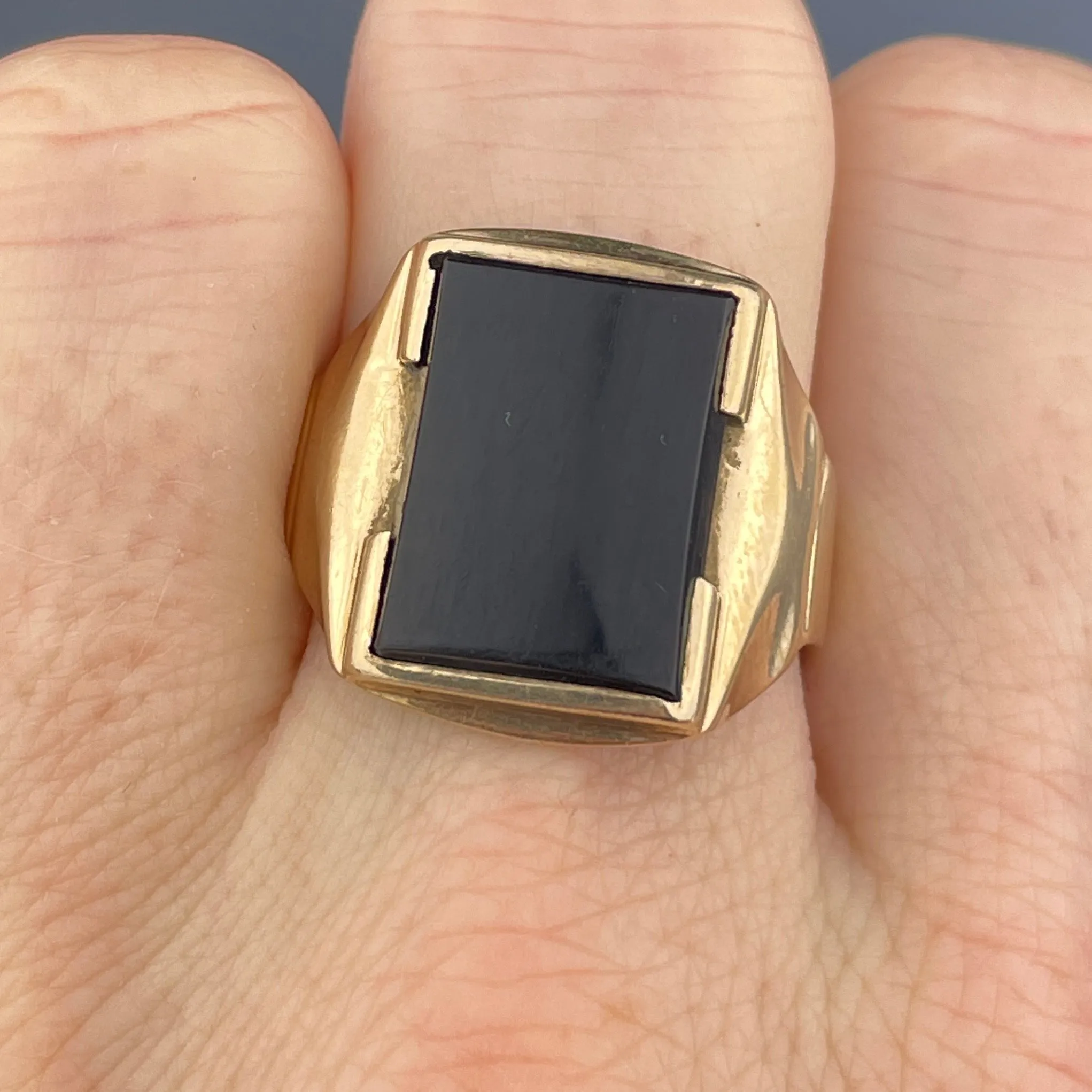 Vintage Art Deco 10K Gold Large Black Onyx Mens Ring, Sz 8 1/2