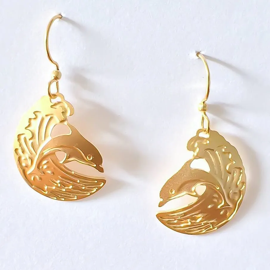 Wave Riding Dolphin Earrings